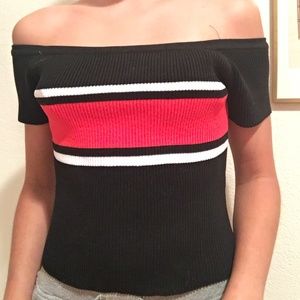 Off the shoulder Red and White top
